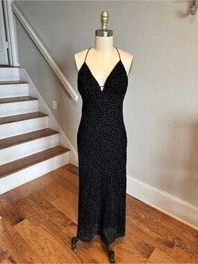 Hello Molly Burnout Dot Sheer Lined Strappy MIDI Dress Black